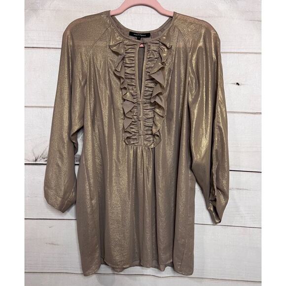 Nanette Lepore Size 8 Gold Top Ruffles Long Sleeve - Picture 1 of 7